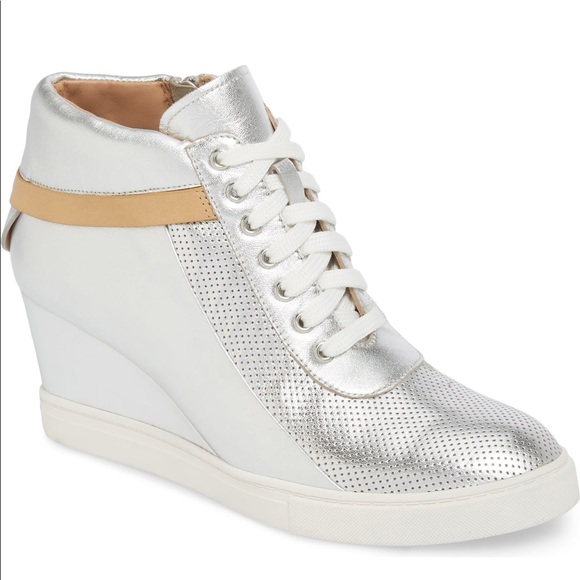 silver wedge sneakers